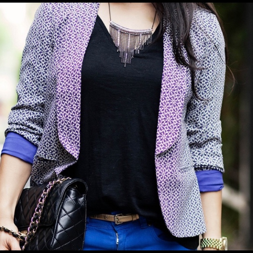 LOFT Purple and Black Patterned Blazer